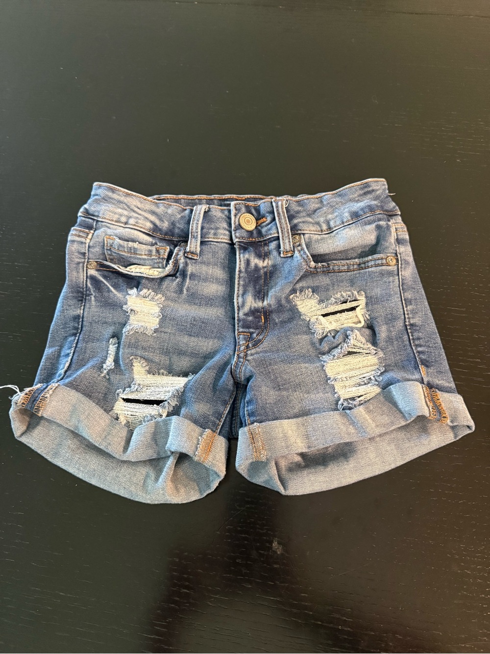 Aeropostale Light Blue Distressed Denim Roll-Cuff Shorts